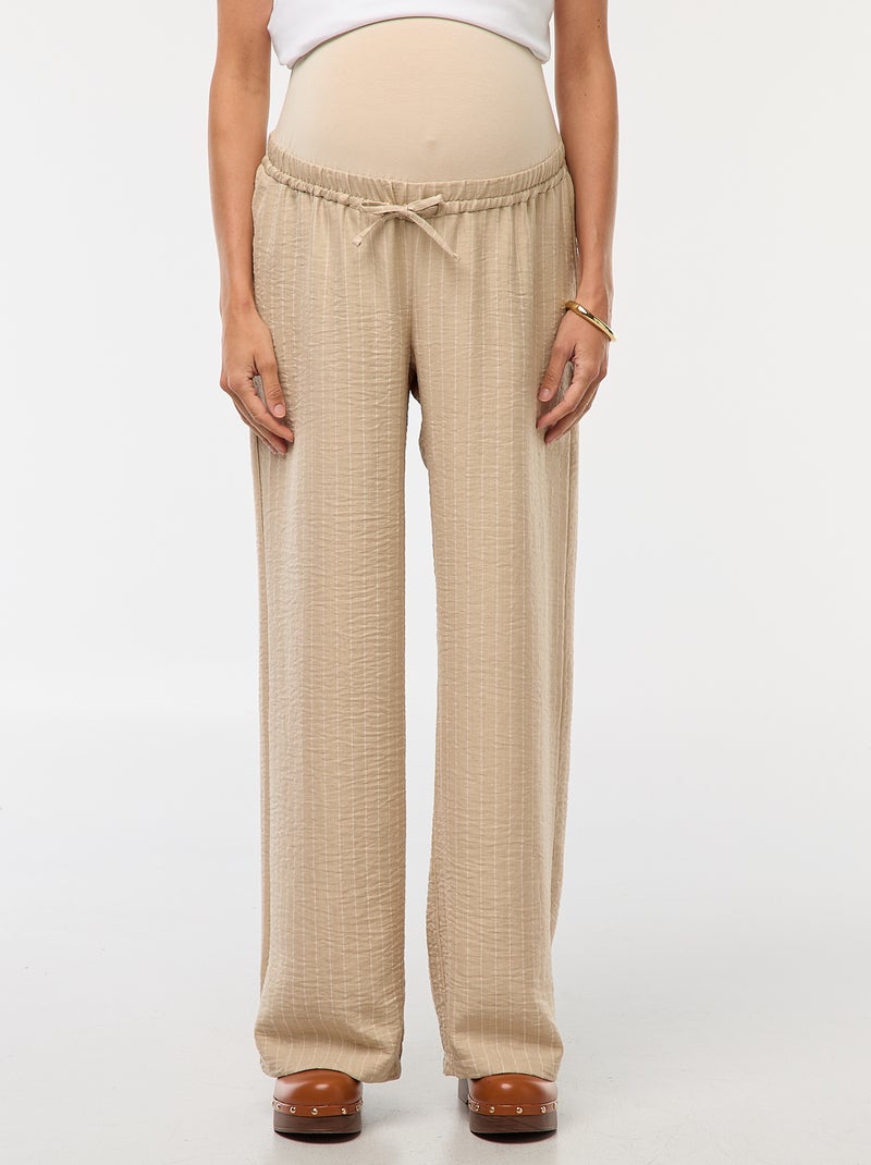 Pantalón de maternidad ancho a rayas Beige - Kiabi