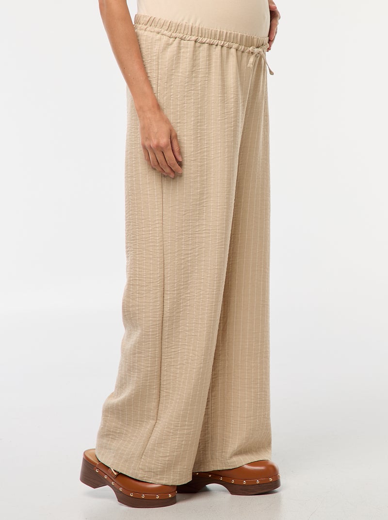 Pantalón de maternidad ancho a rayas Beige - Kiabi
