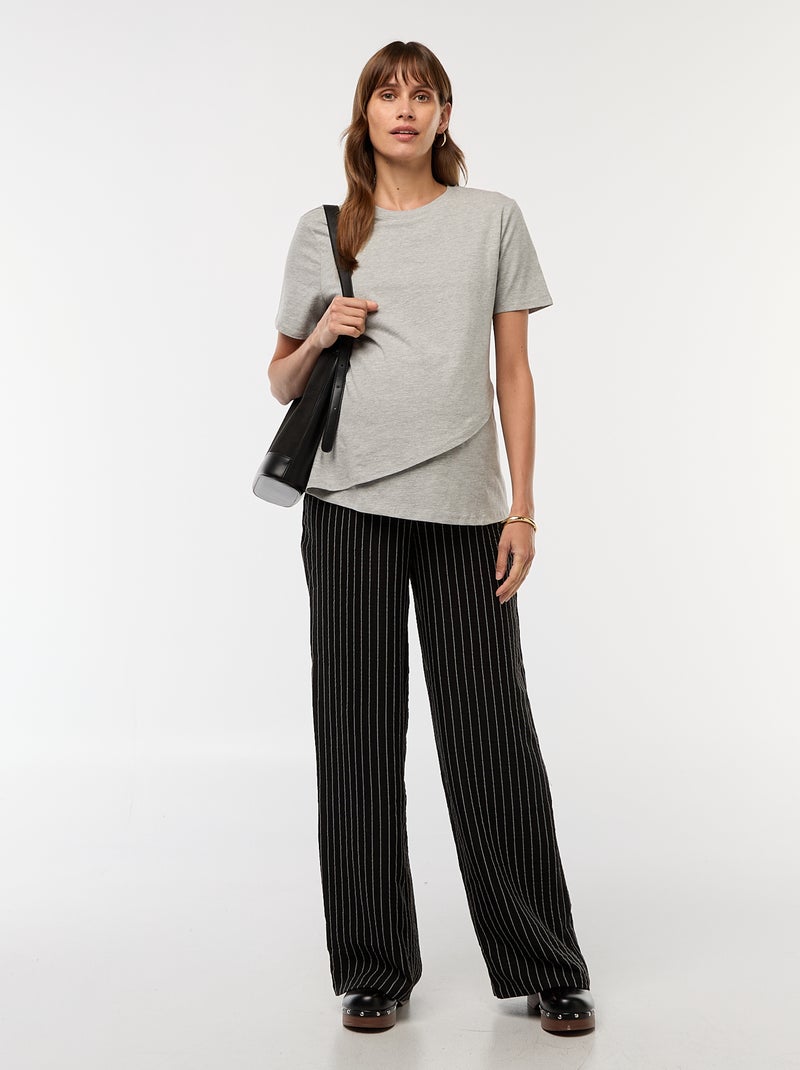 Pantalón de maternidad ancho a rayas Negro - Kiabi
