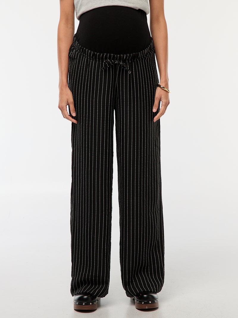 Pantalón de maternidad ancho a rayas Negro - Kiabi