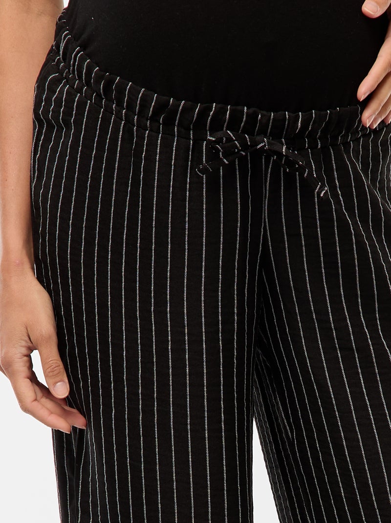 Pantalón de maternidad ancho a rayas Negro - Kiabi