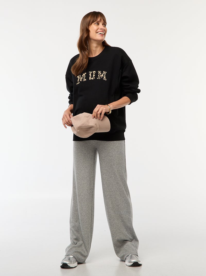 Pantalón de maternidad ancho en canalé Gris - Kiabi