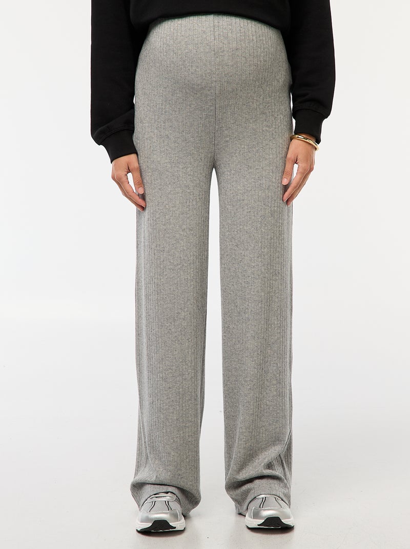Pantalón de maternidad ancho en canalé Gris - Kiabi