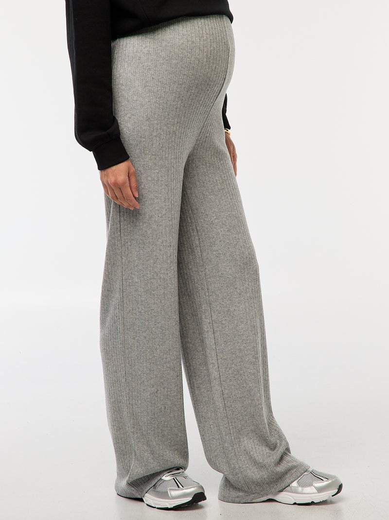 Pantalón de maternidad ancho en canalé Gris - Kiabi