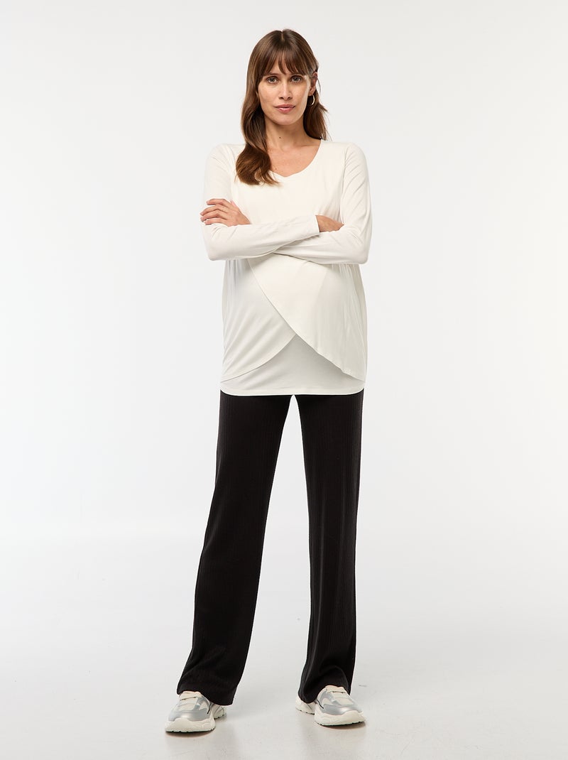 Pantalón de maternidad ancho en canalé Negro - Kiabi