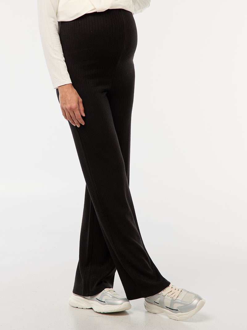 Pantalón de maternidad ancho en canalé Negro - Kiabi