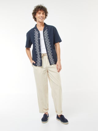 Pantalón de mezcla de lino corte recto