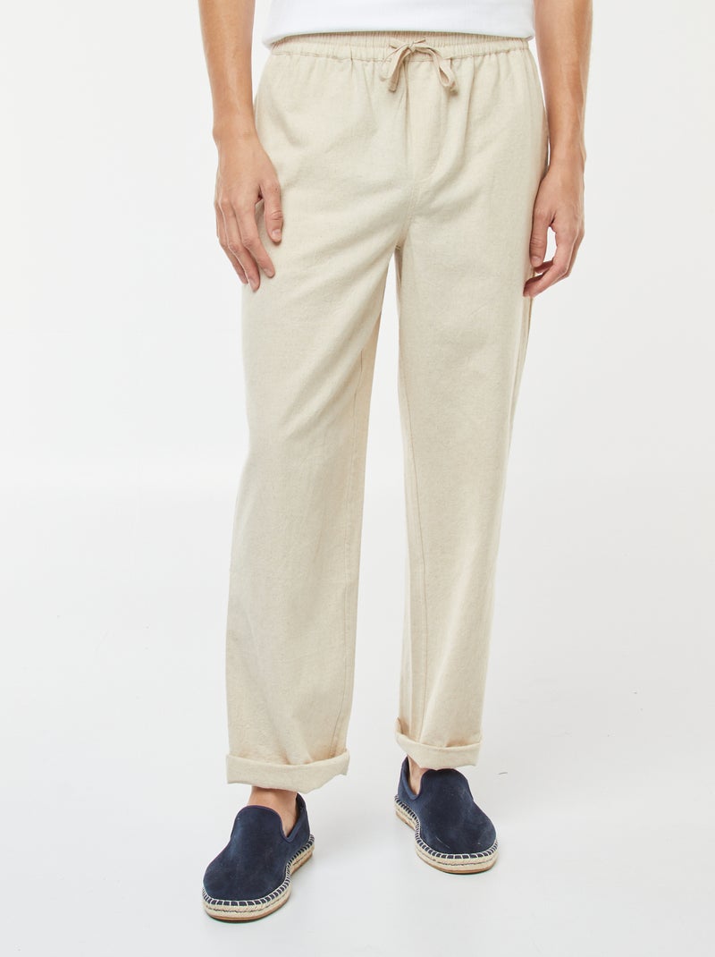Pantalón de mezcla de lino corte recto beige - Kiabi