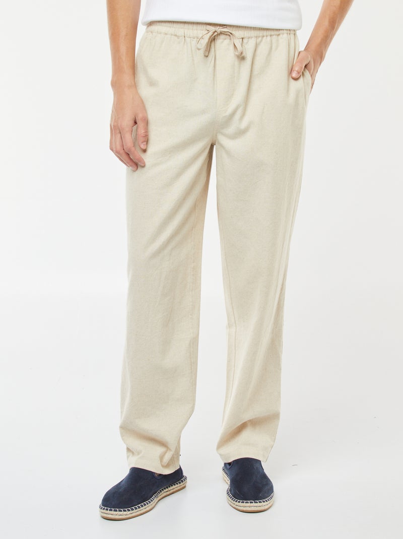 Pantalón de mezcla de lino corte recto beige - Kiabi