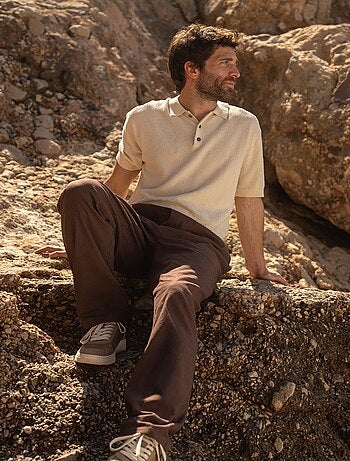 Pantalón de mezcla de lino corte recto