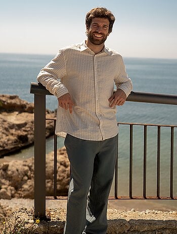 Pantalón de mezcla de lino corte recto