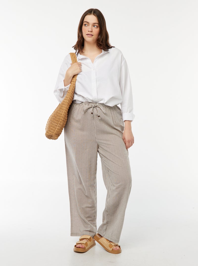 Pantalón de mezcla de lino wide leg Beige - Kiabi