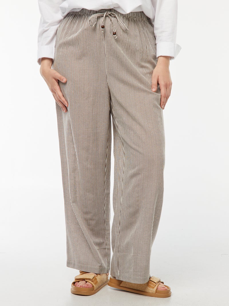 Pantalón de mezcla de lino wide leg Beige - Kiabi