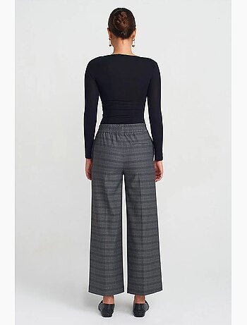 Pantalón de mujer de cuadros de pernera ancha y largo al tobillo dilvin