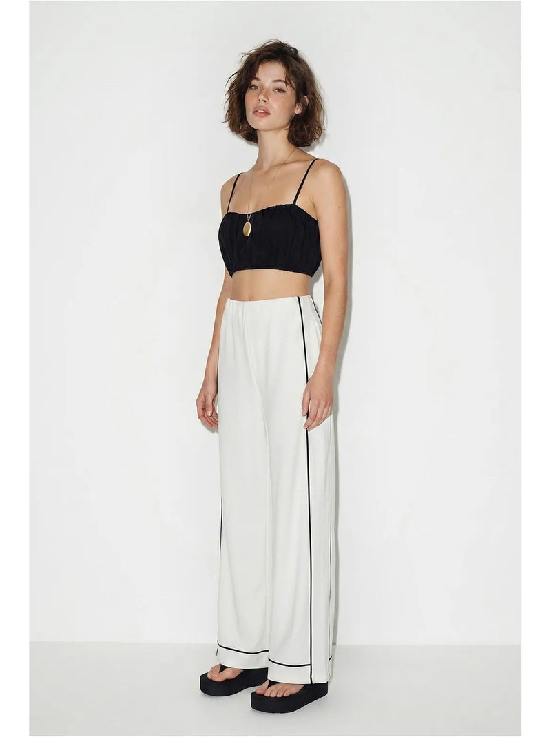Pantalón de mujer de jersey de tiro alto y pernera ancha lucci Blanco roto - Kiabi