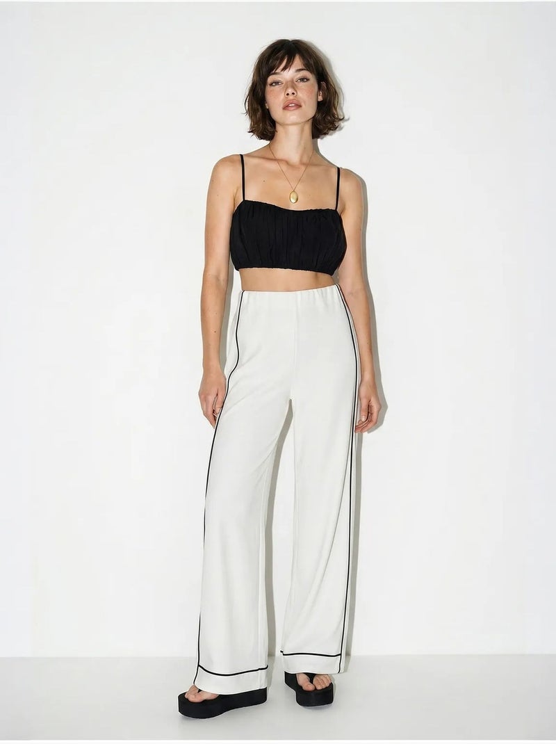 Pantalón de mujer de jersey de tiro alto y pernera ancha lucci Blanco roto - Kiabi
