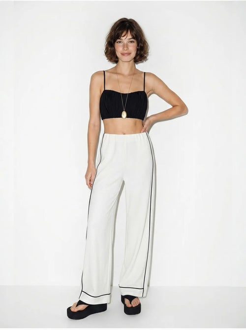 Pantalón de mujer de jersey de tiro alto y pernera ancha lucci - Kiabi Pantalón de mujer de jersey de tiro alto y pernera ancha lucci - Kiabi