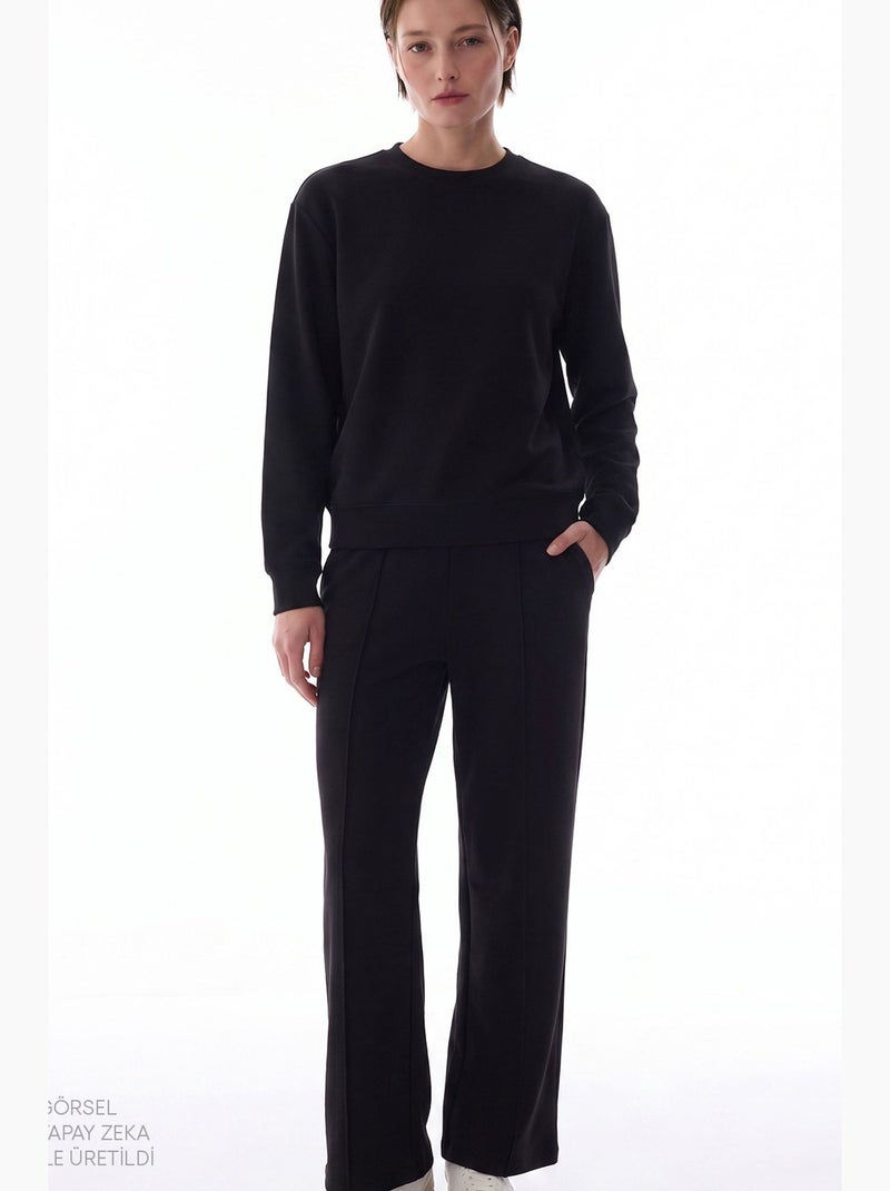 Pantalón de mujer de modal de pierna recta, tiro alto penti Negro - Kiabi