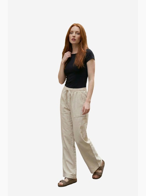 Pantalón de mujer de pernera ancha en mezcla de lino my fashion - Kiabi Pantalón de mujer de pernera ancha en mezcla de lino my fashion - Kiabi