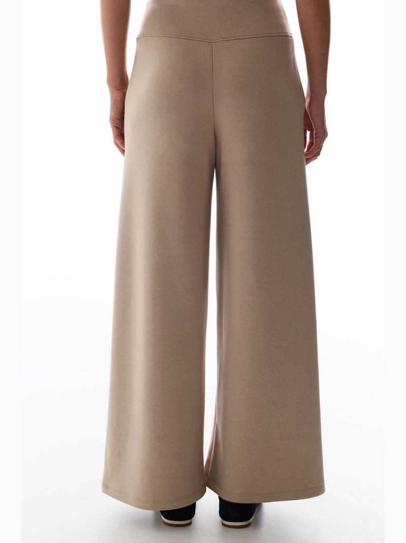 Pantalón de mujer de pierna ancha y tiro alto penti Beige arcilla - Kiabi