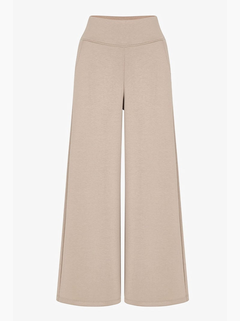 Pantalón de mujer de pierna ancha y tiro alto penti Beige arcilla - Kiabi