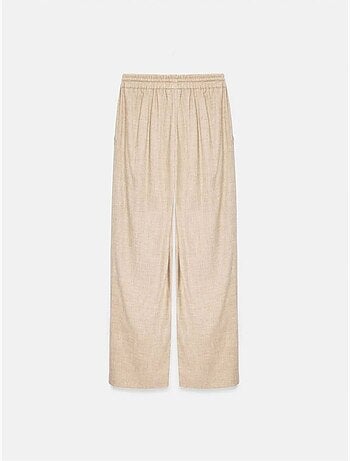 Pantalón de mujer de tejido con pernera ancha y cintura con cordón