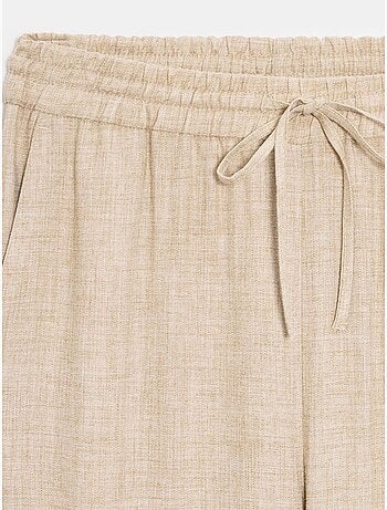 Pantalón de mujer de tejido con pernera ancha y cintura con cordón