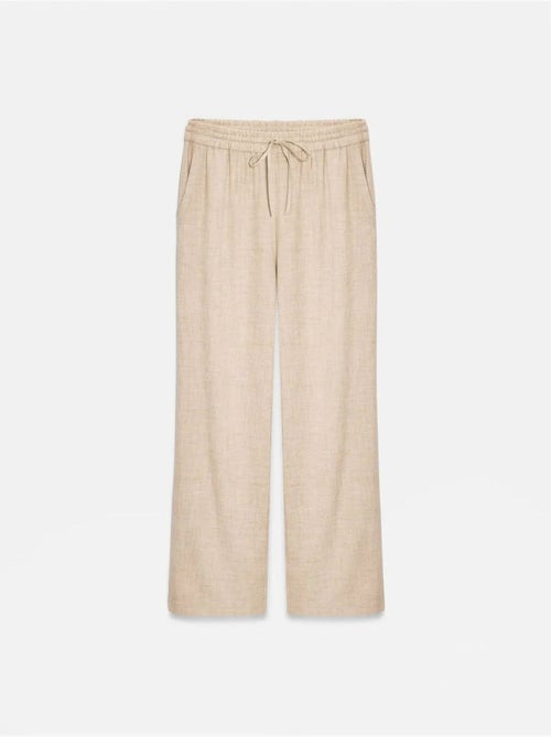 Pantalón de mujer de tejido con pernera ancha y cintura con cordón - Kiabi