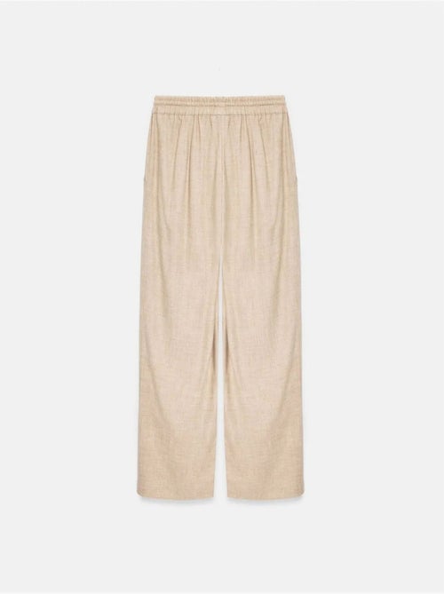 Pantalón de mujer de tejido con pernera ancha y cintura con cordón - Kiabi