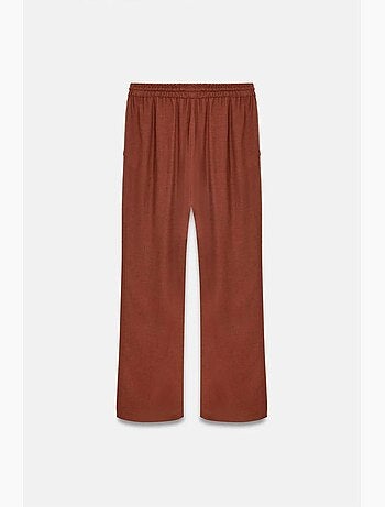 Pantalón de mujer de tejido con pernera ancha y cintura con cordón dilvin