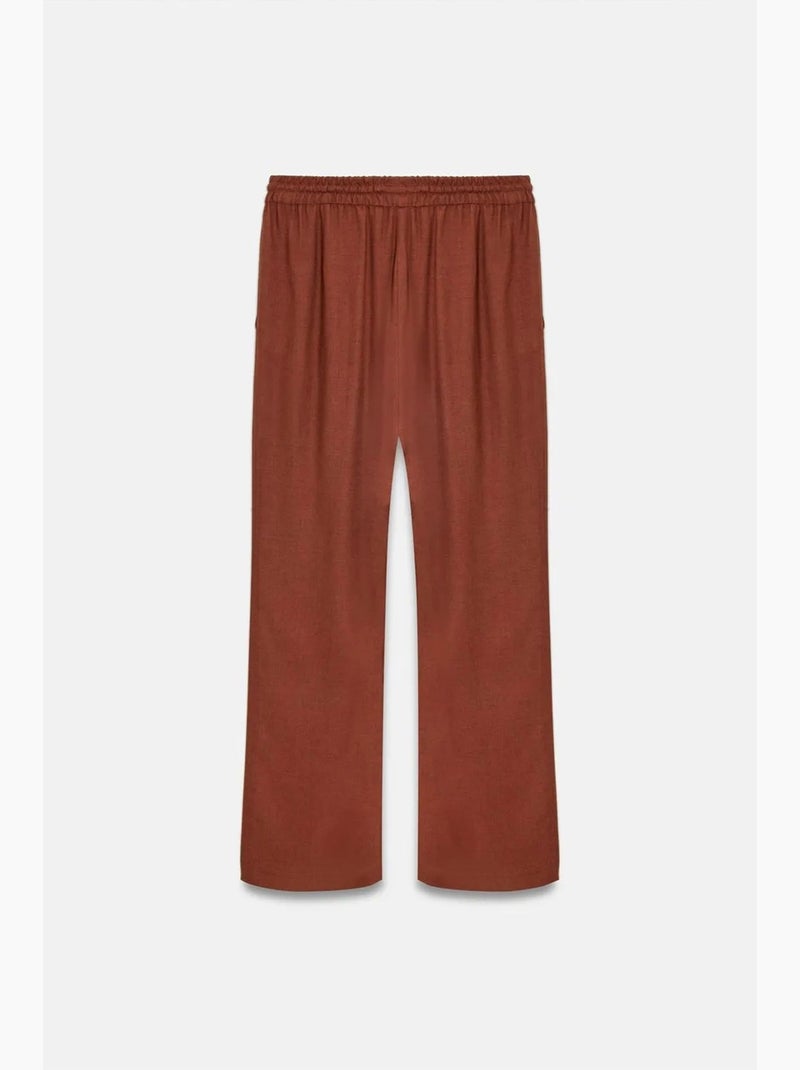 Pantalón de mujer de tejido con pernera ancha y cintura con cordón dilvin Terracota - Kiabi