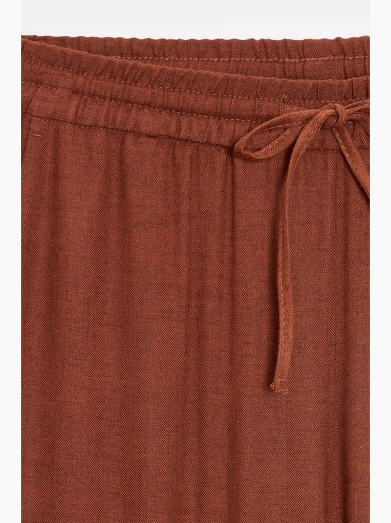 Pantalón de mujer de tejido con pernera ancha y cintura con cordón dilvin Terracota - Kiabi