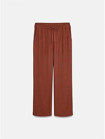 Pantalón de mujer de tejido con pernera ancha y cintura con cordón