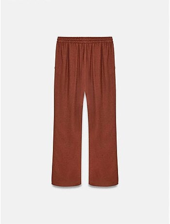 Pantalón de mujer de tejido con pernera ancha y cintura con cordón