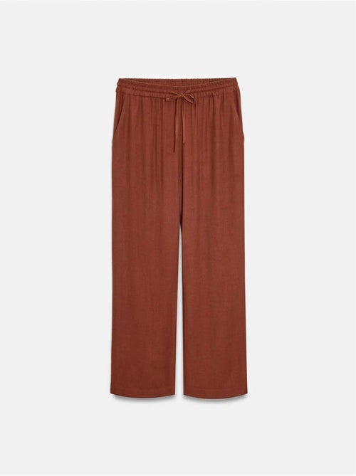 Pantalón de mujer de tejido con pernera ancha y cintura con cordón - Kiabi