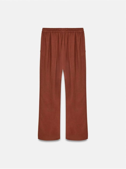 Pantalón de mujer de tejido con pernera ancha y cintura con cordón - Kiabi