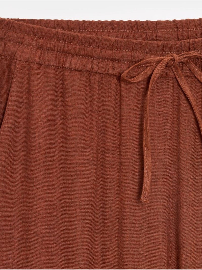 Pantalón de mujer de tejido con pernera ancha y cintura con cordón Terracota - Kiabi