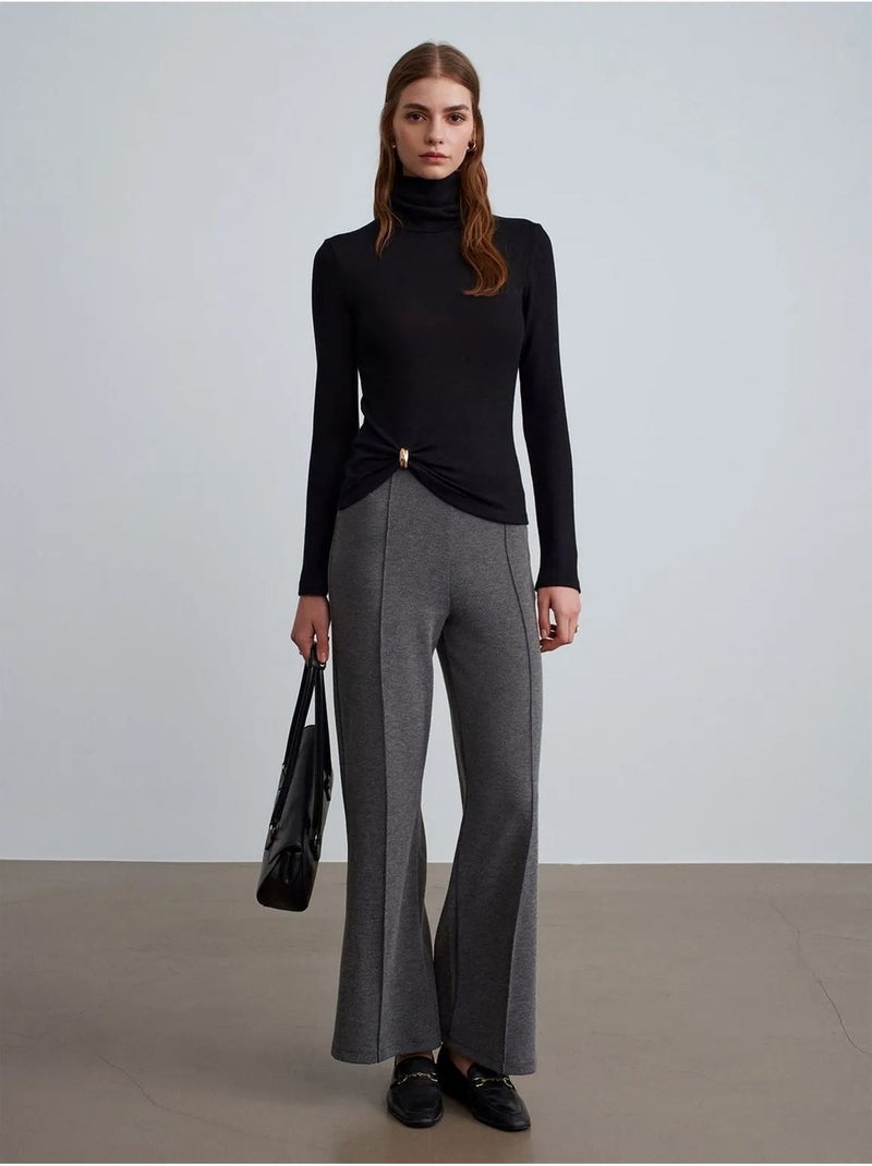 Pantalón de mujer de tejido con pernera ancha y cintura de tiro medio Gris antracita - Kiabi
