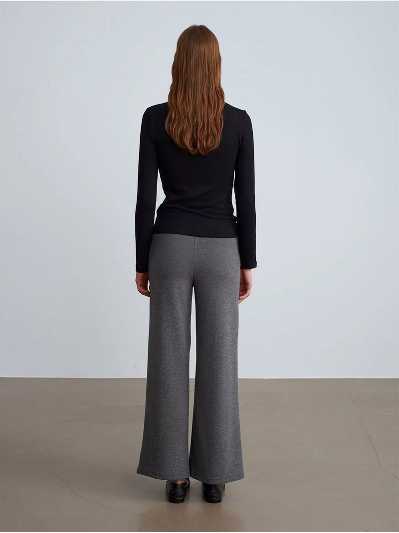 Pantalón de mujer de tejido con pernera ancha y cintura de tiro medio Gris antracita - Kiabi