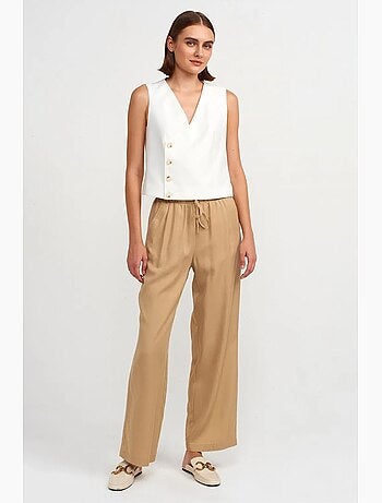 Pantalón de mujer de tencel de pernera ancha con cintura con cordón dilvin