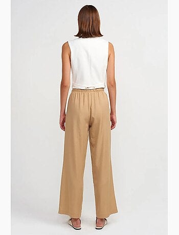 Pantalón de mujer de tencel de pernera ancha con cintura con cordón dilvin