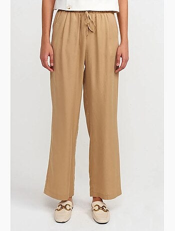 Pantalón de mujer de tencel de pernera ancha con cintura con cordón dilvin