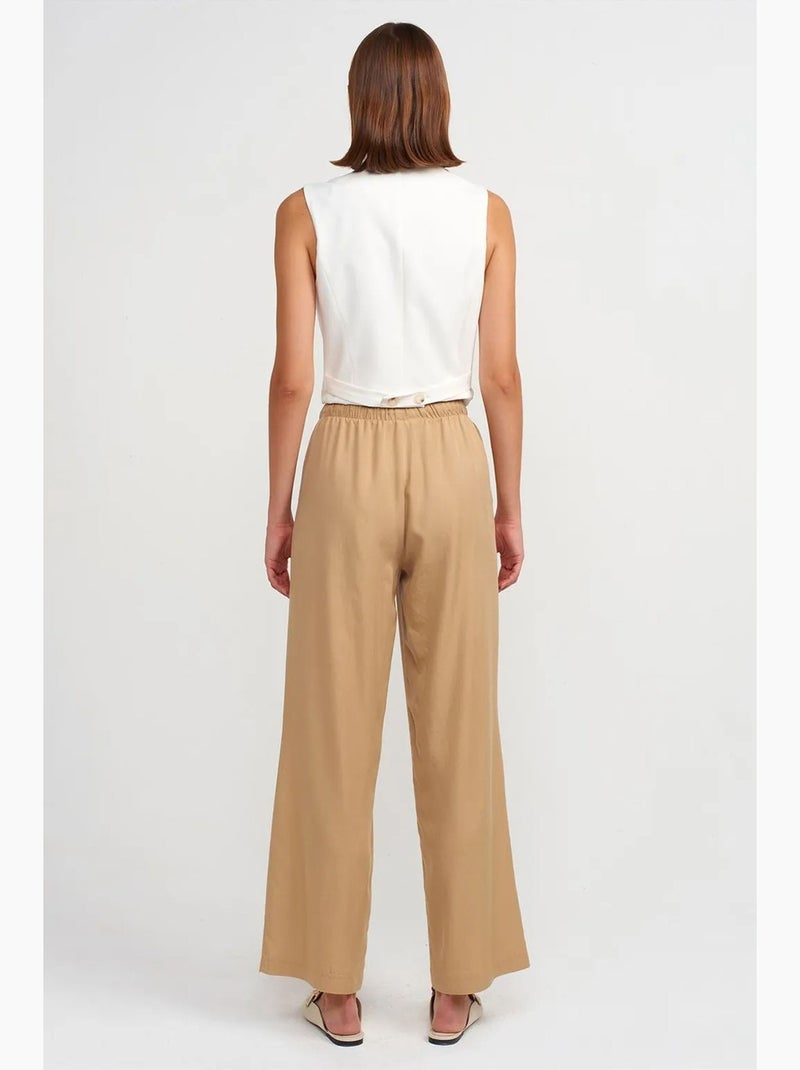 Pantalón de mujer de tencel de pernera ancha con cintura con cordón dilvin Camel - Kiabi