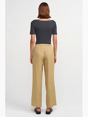 Pantalón de mujer de tencel de pernera ancha con cintura con cordón dilvin