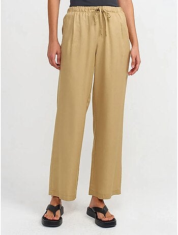 Pantalón de mujer de tencel de pernera ancha con cintura con cordón dilvin