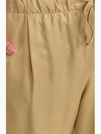 Pantalón de mujer de tencel de pernera ancha con cintura con cordón dilvin