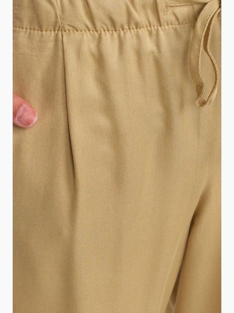 Pantalón de mujer de tencel de pernera ancha con cintura con cordón dilvin Caqui - Kiabi