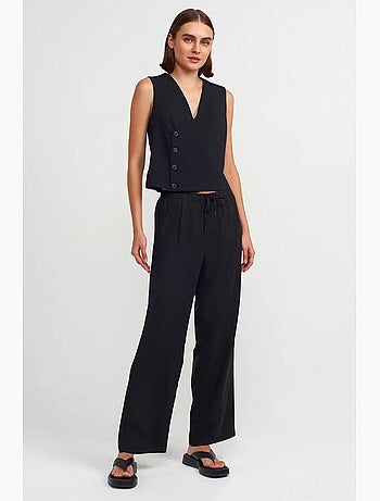 Pantalón de mujer de tencel de pernera ancha con cintura con cordón dilvin