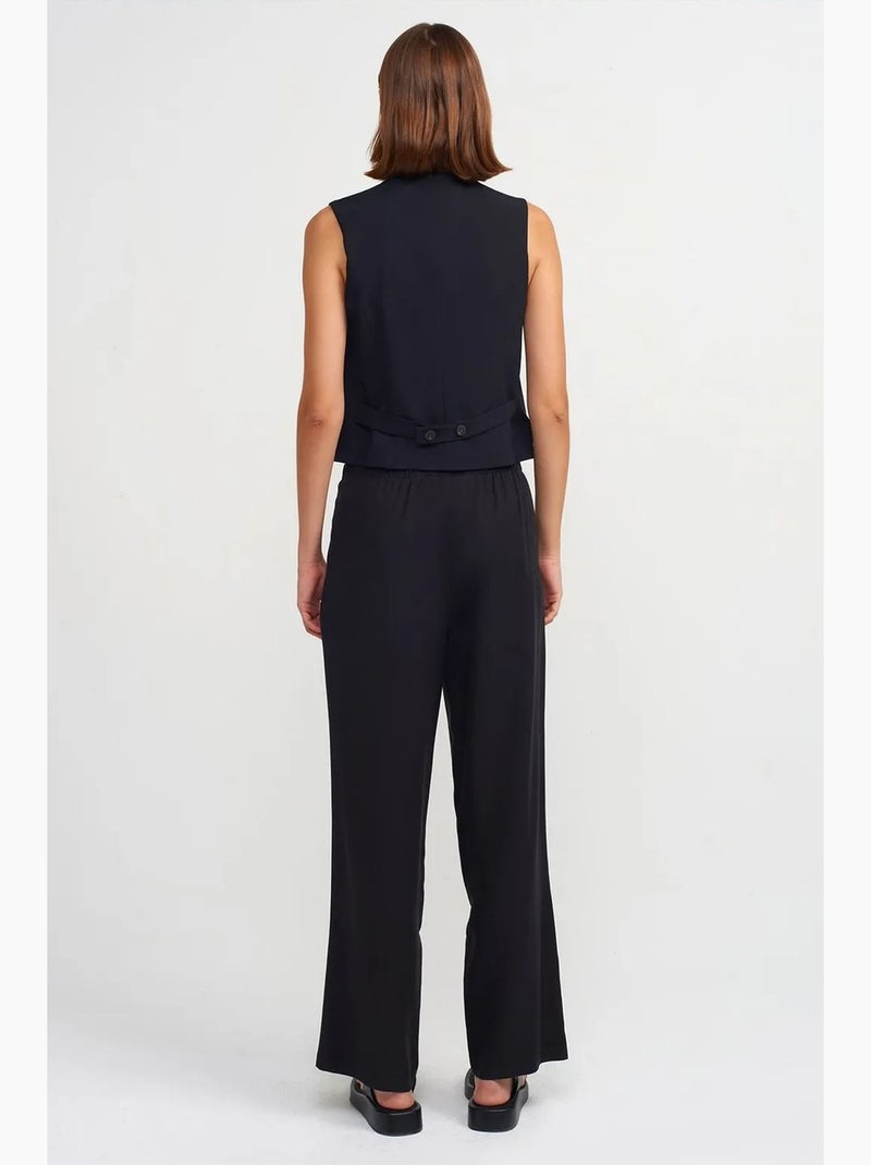 Pantalón de mujer de tencel de pernera ancha con cintura con cordón dilvin Negro - Kiabi