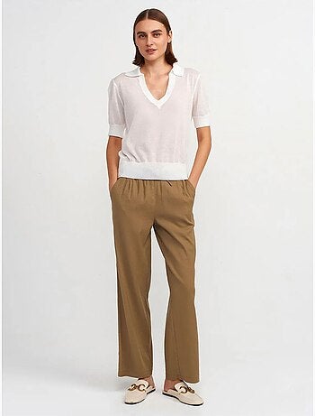 Pantalón de mujer de tencel de pernera ancha con cintura con cordón dilvin